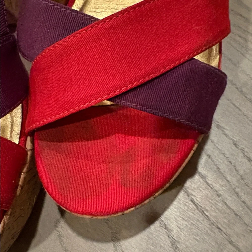 KATE SPADE Purple Red Colorblock Penny Cork Wedge Sandals